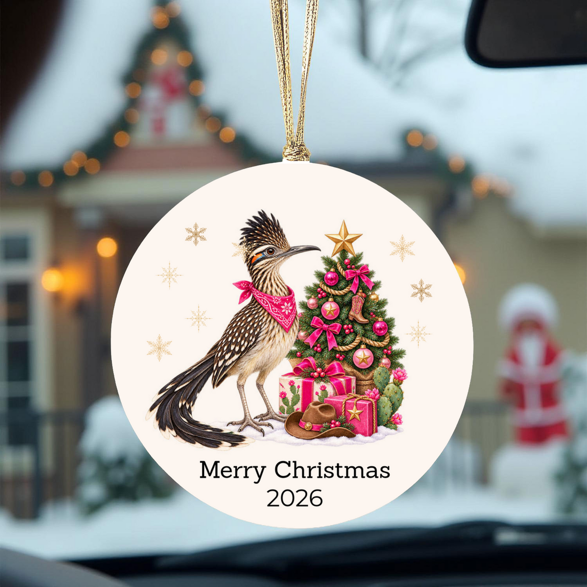 Personalized Roadrunner Christmas Ornament, Western Cowboy Cowgirl Decor, Blue or Pink, Custom Text and Year, Southwest Christmas Gift