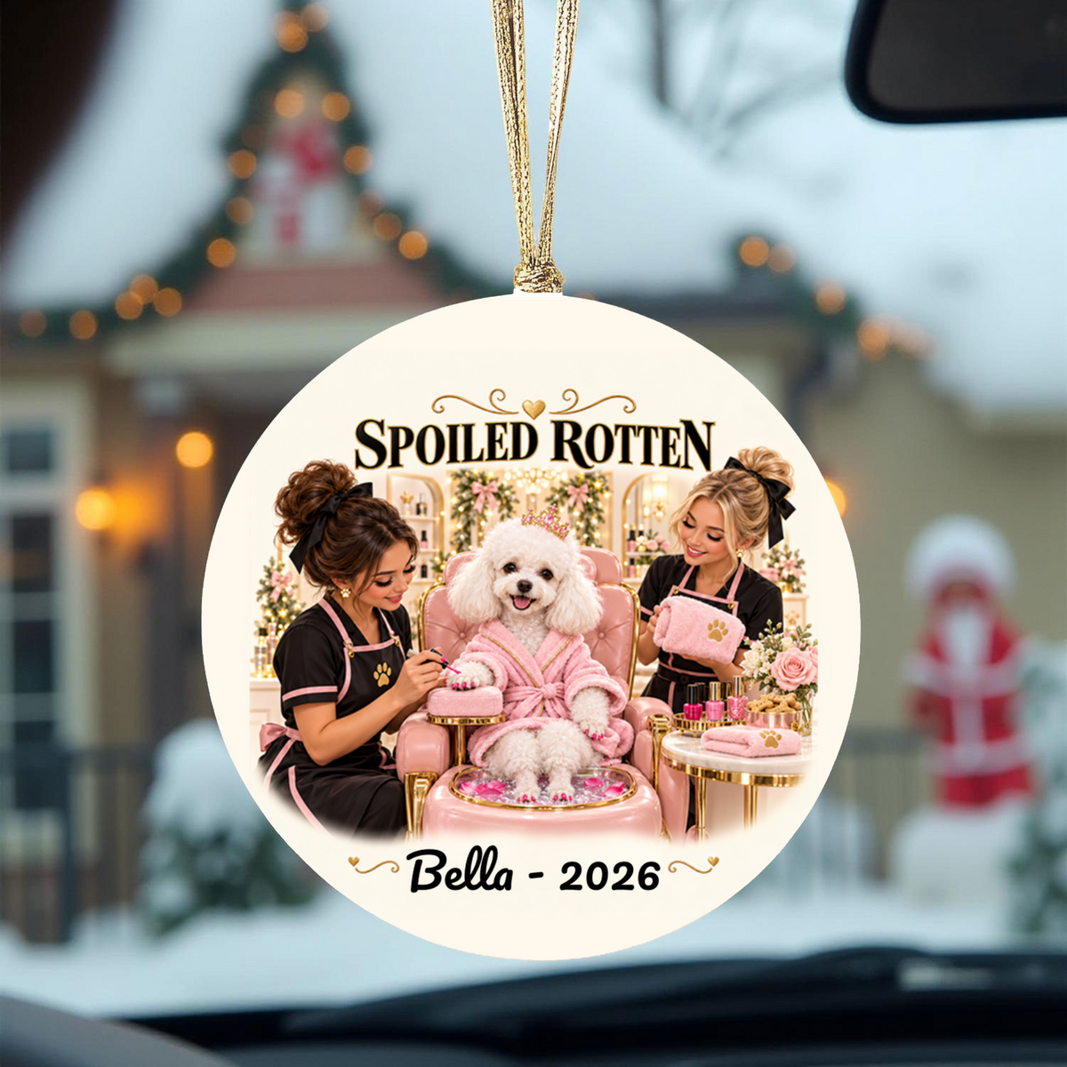 Personalized Pet Photo Christmas Ornament, Spoiled Rotten Dog Spa Ornament, Custom Dog or Cat Gift, Pet Name and Year, Ceramic Keepsake