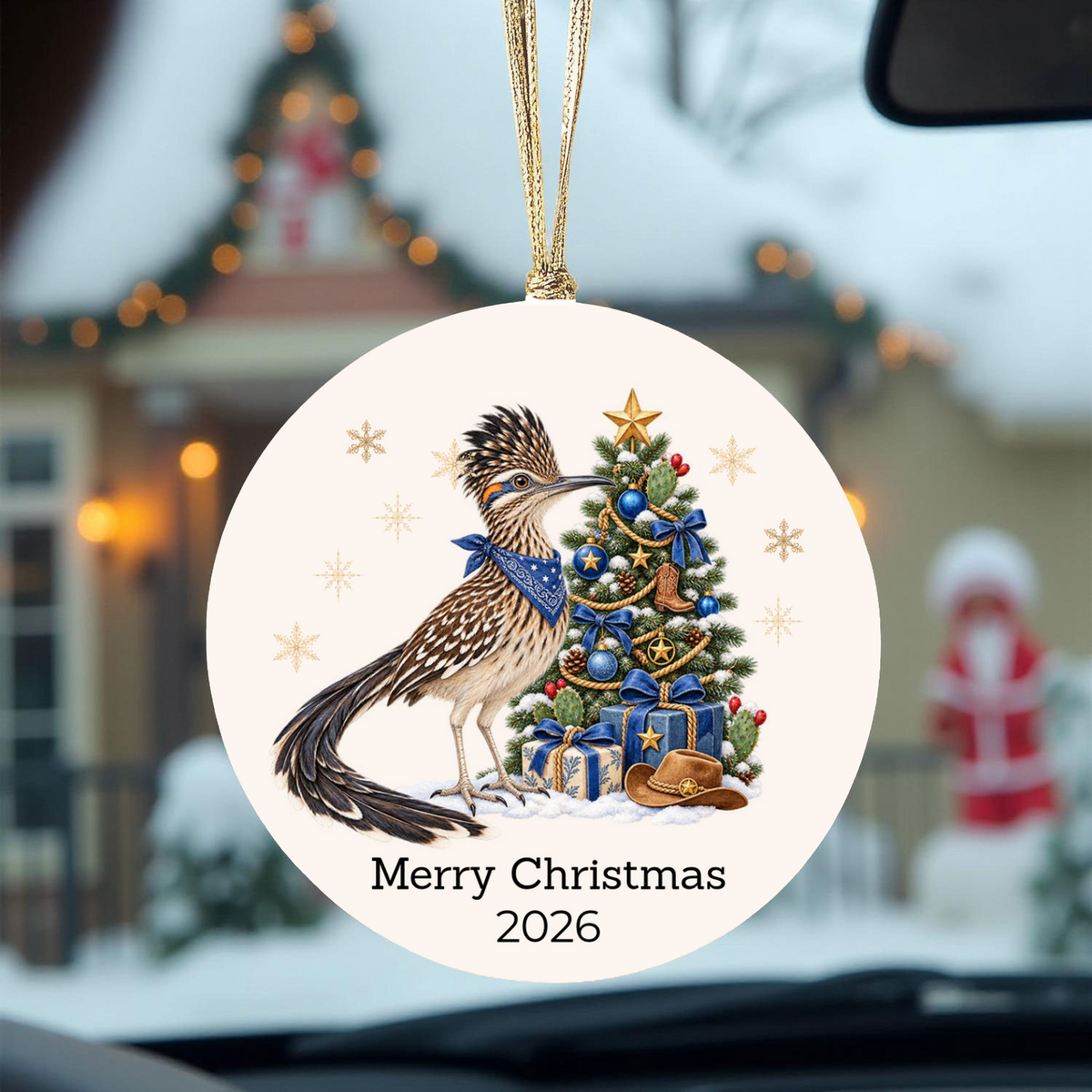 Personalized Roadrunner Christmas Ornament, Western Cowboy Cowgirl Decor, Blue or Pink, Custom Text and Year, Southwest Christmas Gift