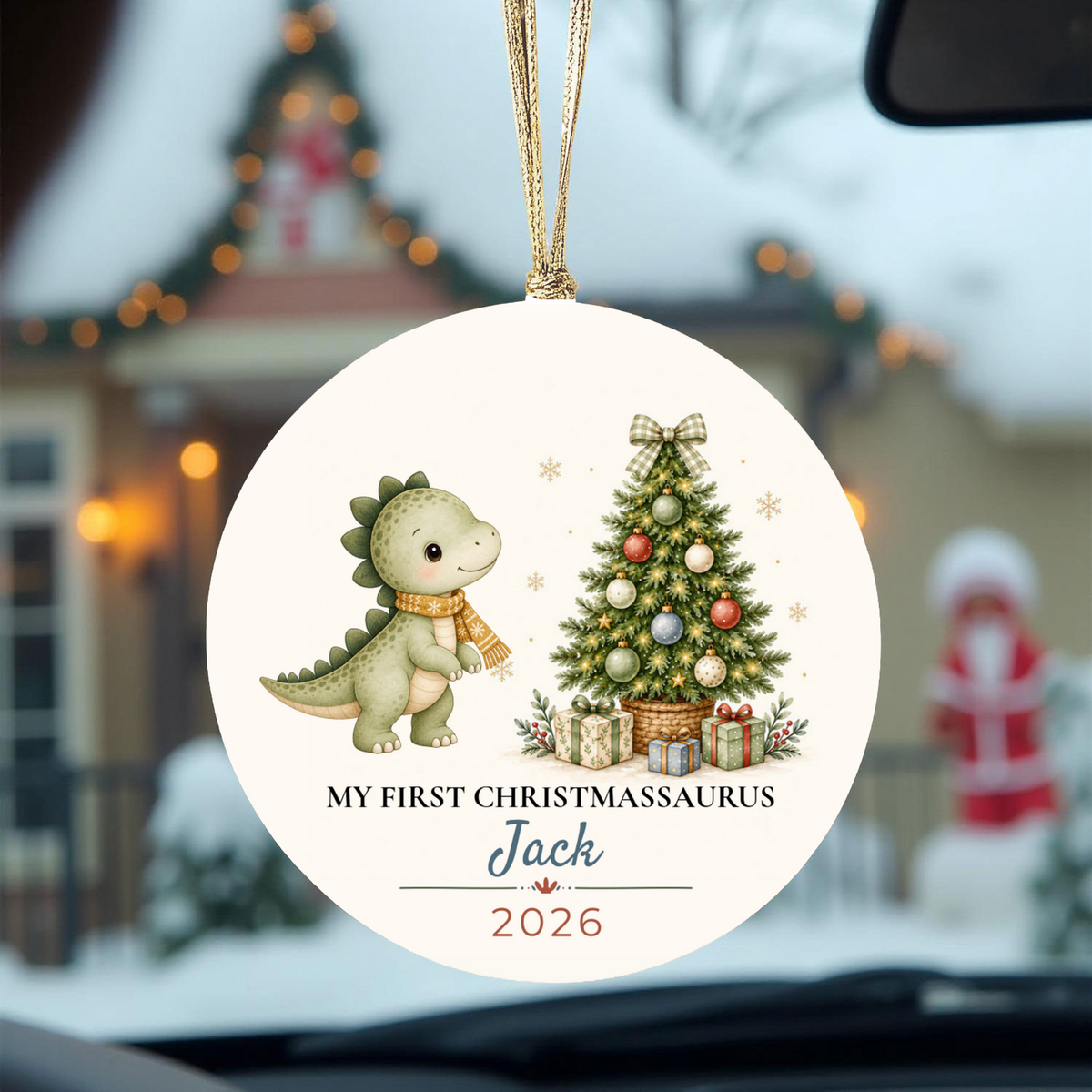 Personalized Dinosaur Christmas Ornament, Baby Boy 1st 2nd 3rd Christmas, Custom Name Year, Christmassaurus Ceramic Keepsake