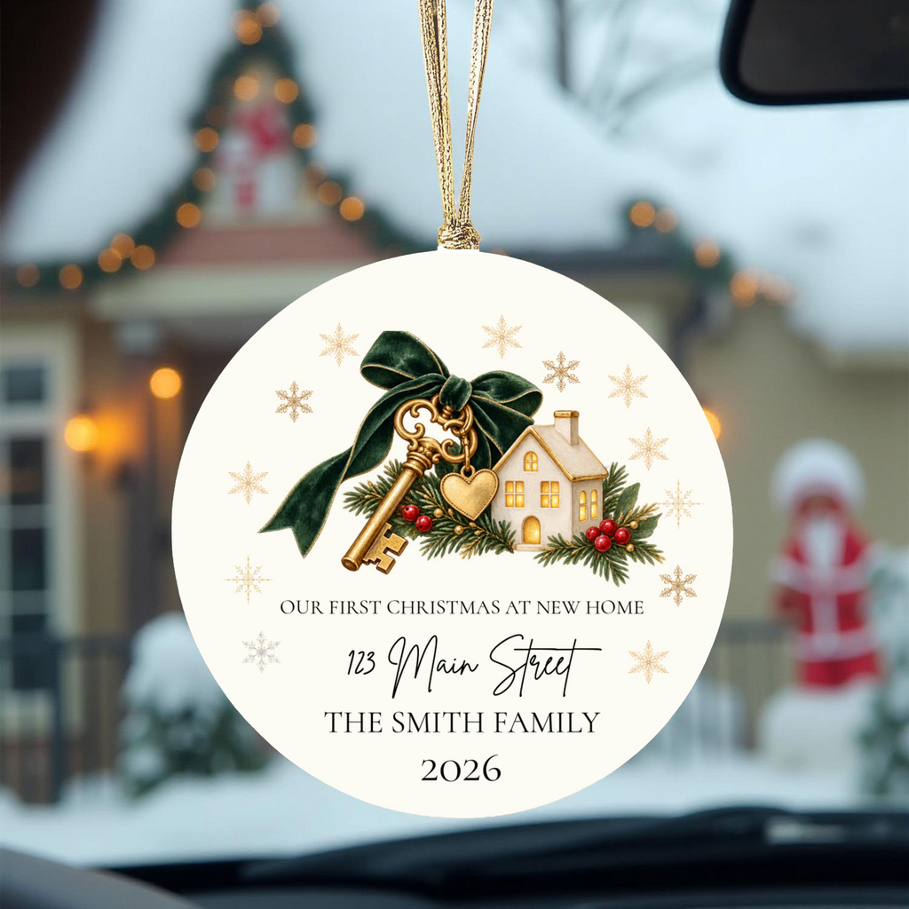 Personalized First Christmas in New Home Ornament, Custom House Key Christmas Decoration, New Homeowner Gift, Housewarming Keepsake