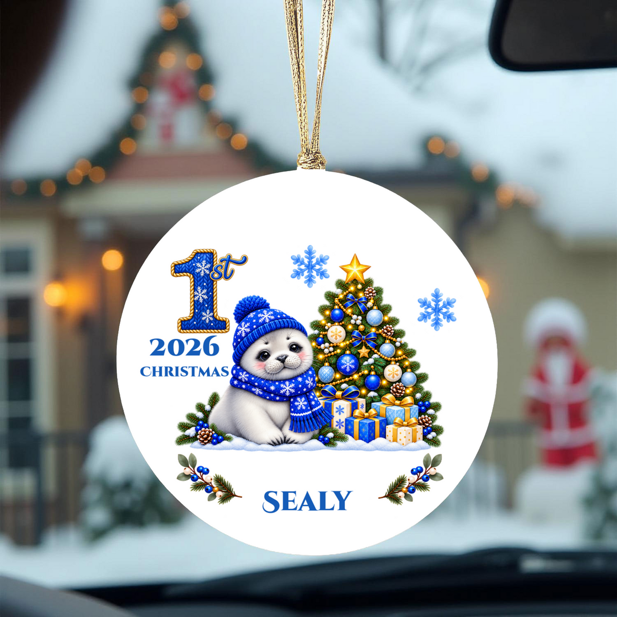 Seal Pup Personalized Baby's 1st 2nd 3rd Christmas Ceramic Keepsake Ornament, Custom Name Year, Boy Gift