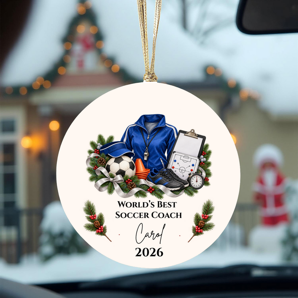 Personalized Soccer Coach Ornament, Custom Football Coach Christmas Gift, Coach Appreciation Gift for Men Women, Name Year Keepsake