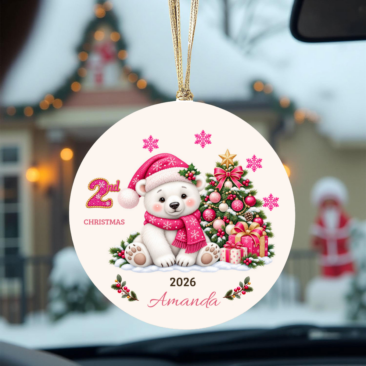 Personalized Baby Polar Bear Christmas Ornament, Baby's First Christmas, 1st–10th Christmas Keepsake, Custom Name and Year, Pink or Blue