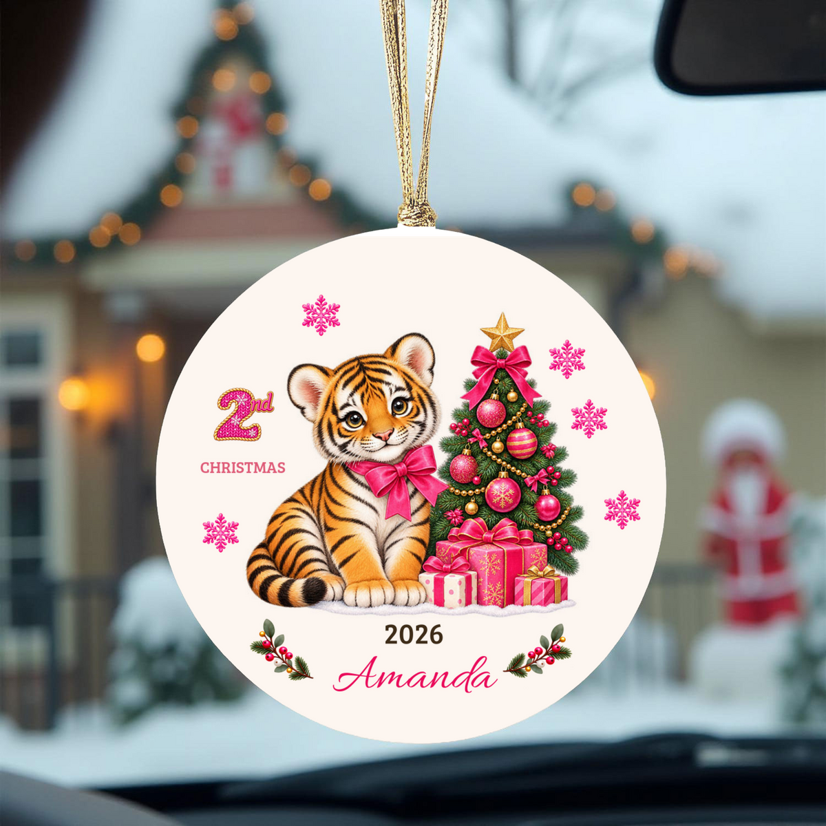 Personalized Baby Tiger Christmas Ornament, Baby's 1st to 10th Christmas Keepsake, Custom Name and Year, Pink or Blue, Ceramic Gift