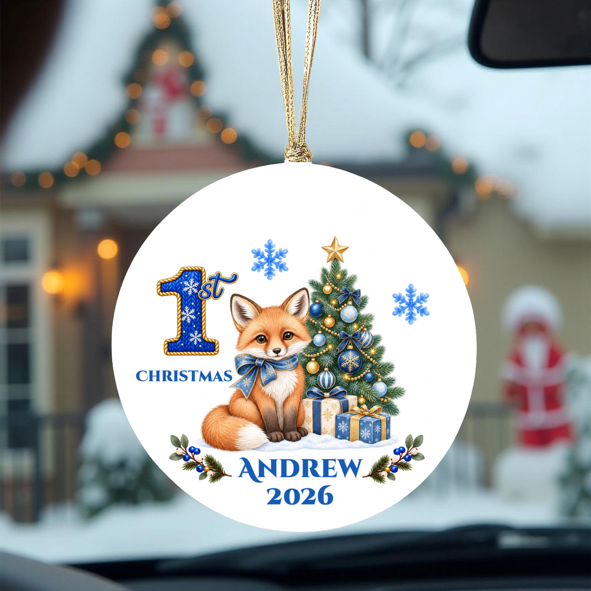 Fox Baby Personalized Christmas Ornament, Baby's 1st 2nd 3rd Christmas, Custom Name Year Ceramic Keepsake