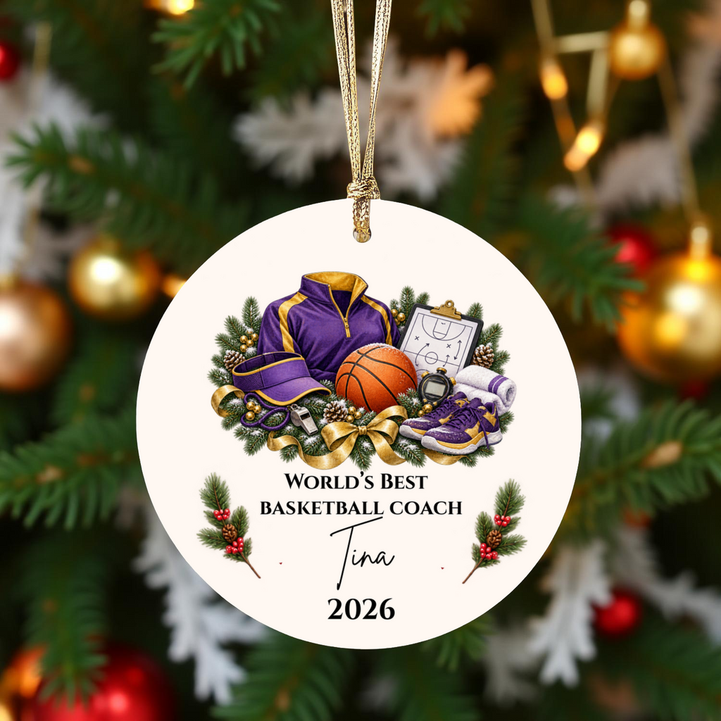 Personalized Basketball Coach Ornament, Basketball Coach Christmas Gift for Men Women, Custom Name Year, Coach Appreciation Gift