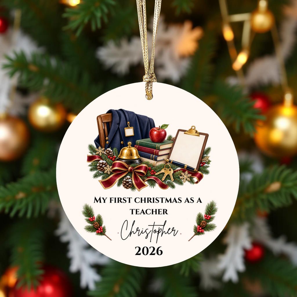 Personalized Teacher Christmas Ornament, First Christmas as a Teacher Gift, Custom Teacher Name Ornament, Teacher Appreciation Keepsake