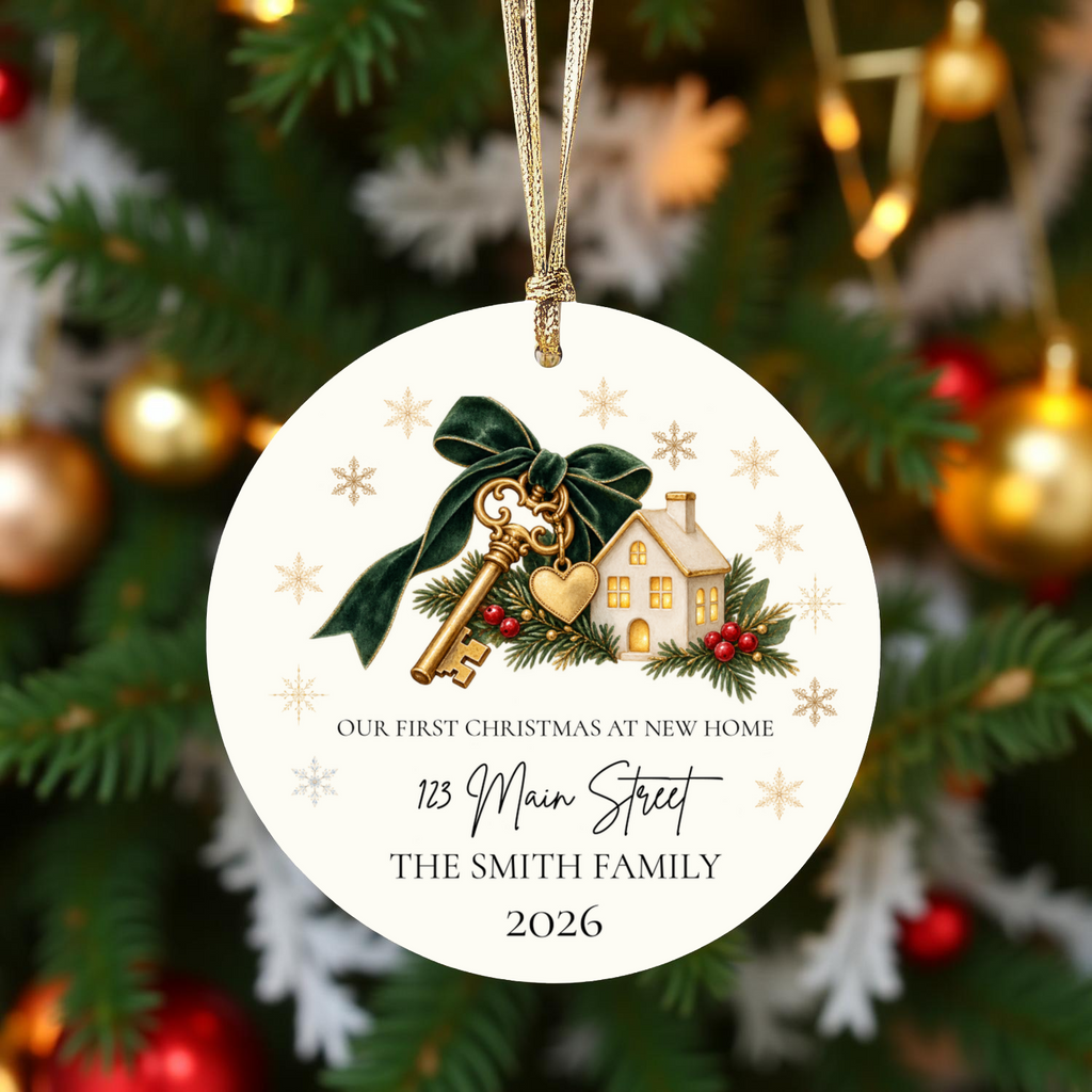 Personalized First Christmas in New Home Ornament, Custom House Key Christmas Decoration, New Homeowner Gift, Housewarming Keepsake