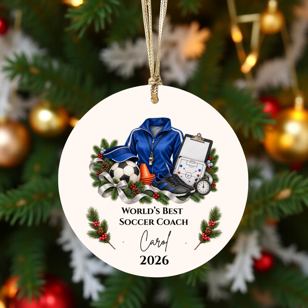 Personalized Soccer Coach Ornament, Custom Football Coach Christmas Gift, Coach Appreciation Gift for Men Women, Name Year Keepsake