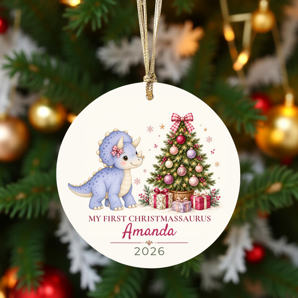 Dinosaur Personalized Christmas Ornament, Baby 1st 2nd 3rd Christmas, Custom Name Year, Cute Christmassaurus Gift