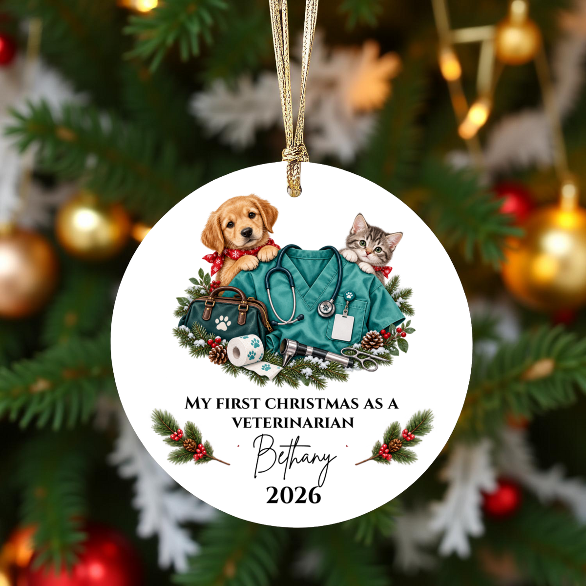 Personalized Veterinarian Christmas Ornament, Vet Tech Gift, First Christmas as a Vet, Veterinary Graduation Gift, Custom Name Year - Mallard Moon