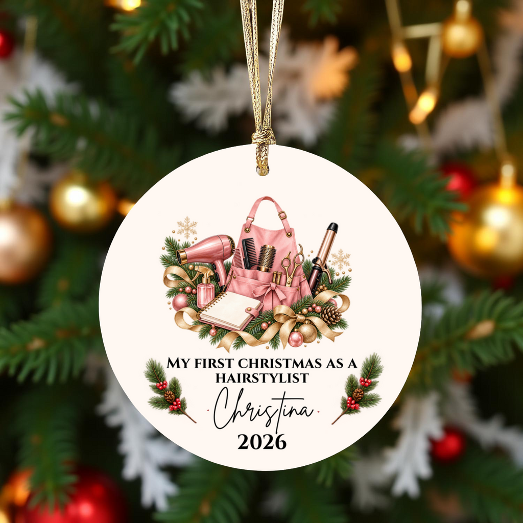 Personalized Hairstylist, Barber Christmas Ornament, First Christmas as a Hairdresser, Custom Hair Stylist Gift, Cosmetologist Graduation Keepsake