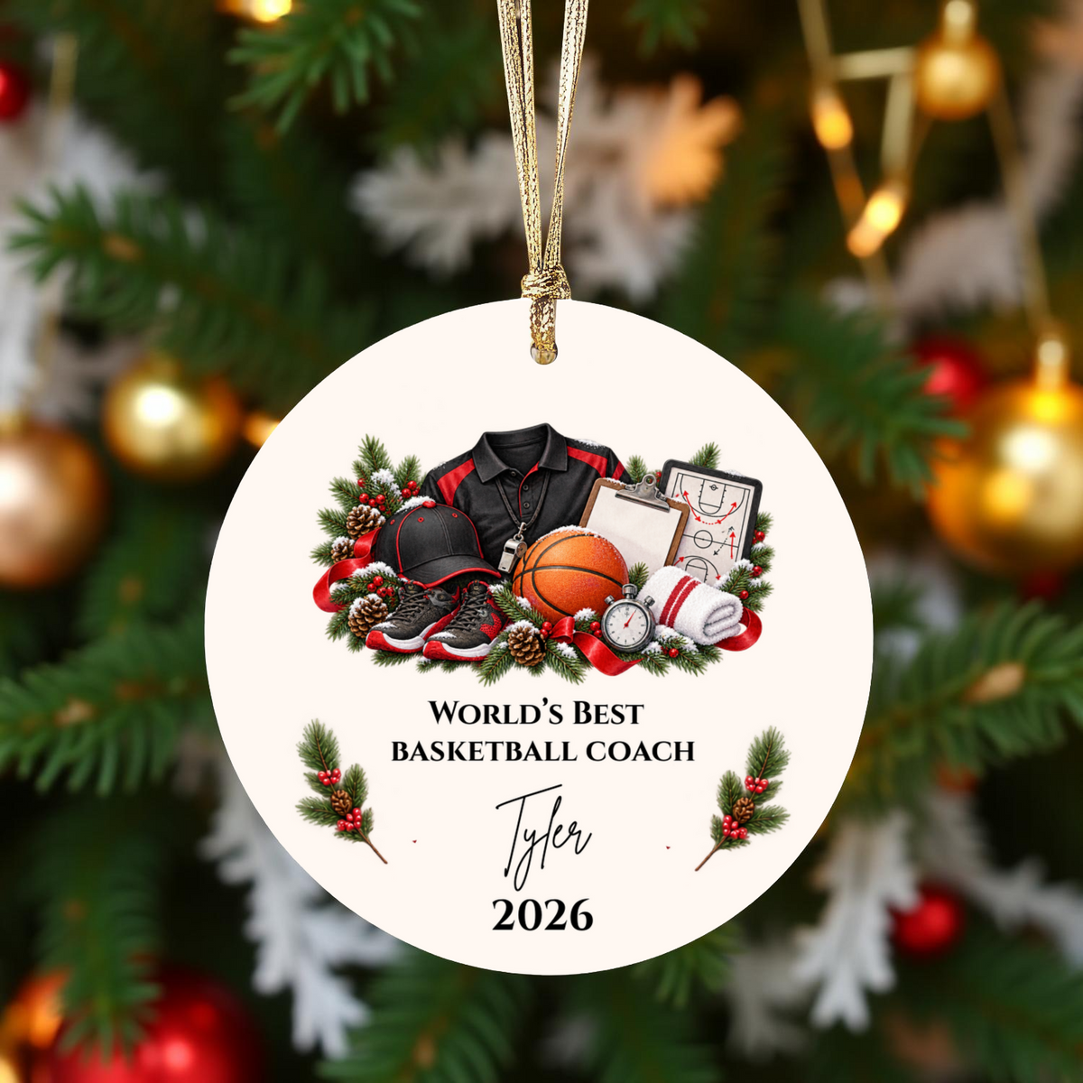 Personalized Basketball Coach Ornament, Basketball Coach Christmas Gift for Men Women, Custom Name Year, Coach Appreciation Gift