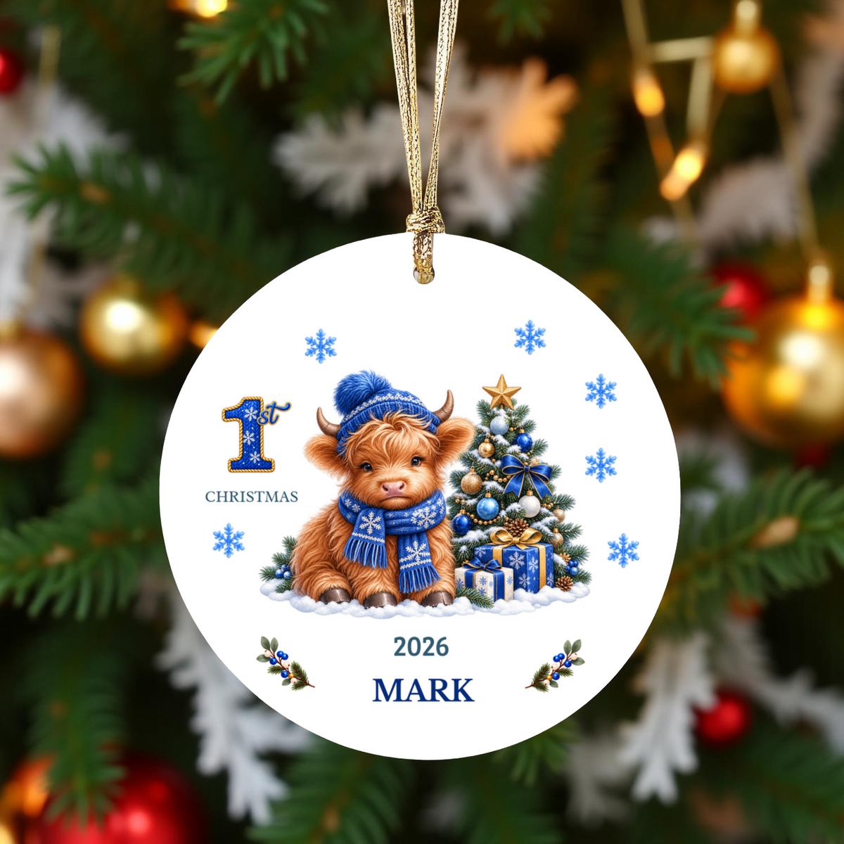 Personalized Christmas Ornament – 1st Christmas 2026 Custom Name Keepsake, 3 Inch Ceramic Holiday Decor