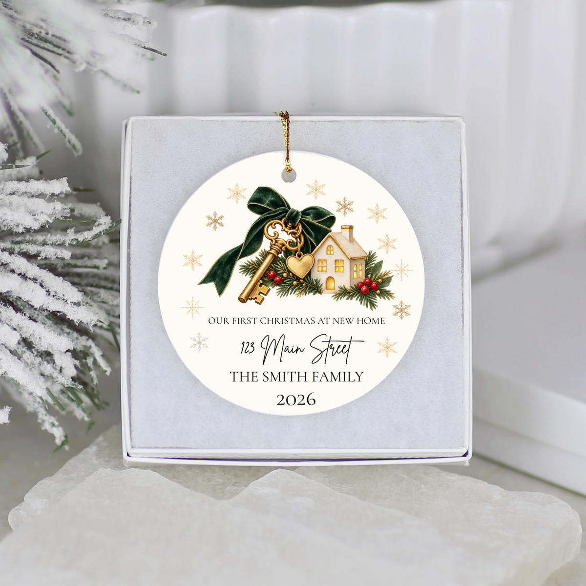 Personalized First Christmas in New Home Ornament, Custom House Key Christmas Decoration, New Homeowner Gift, Housewarming Keepsake