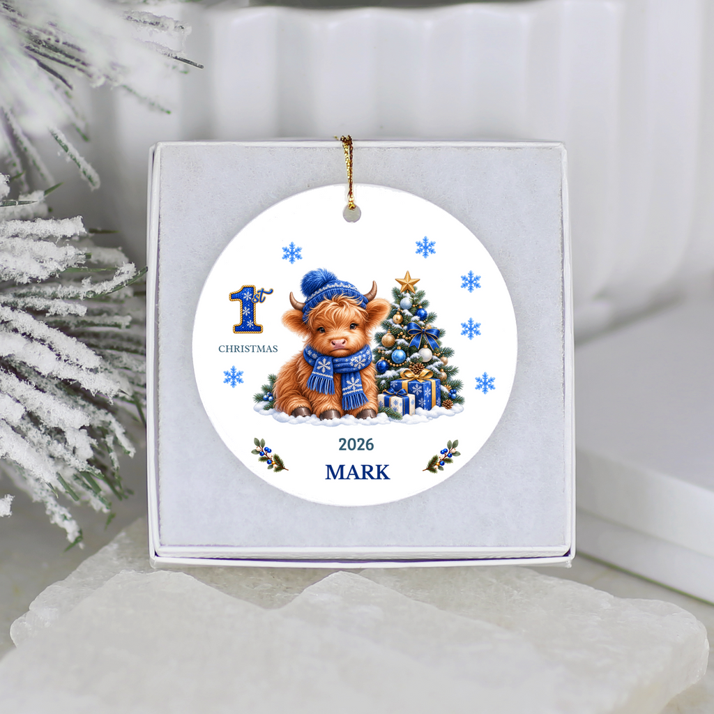 Personalized Christmas Ornament – 1st Christmas 2026 Custom Name Keepsake, 3 Inch Ceramic Holiday Decor