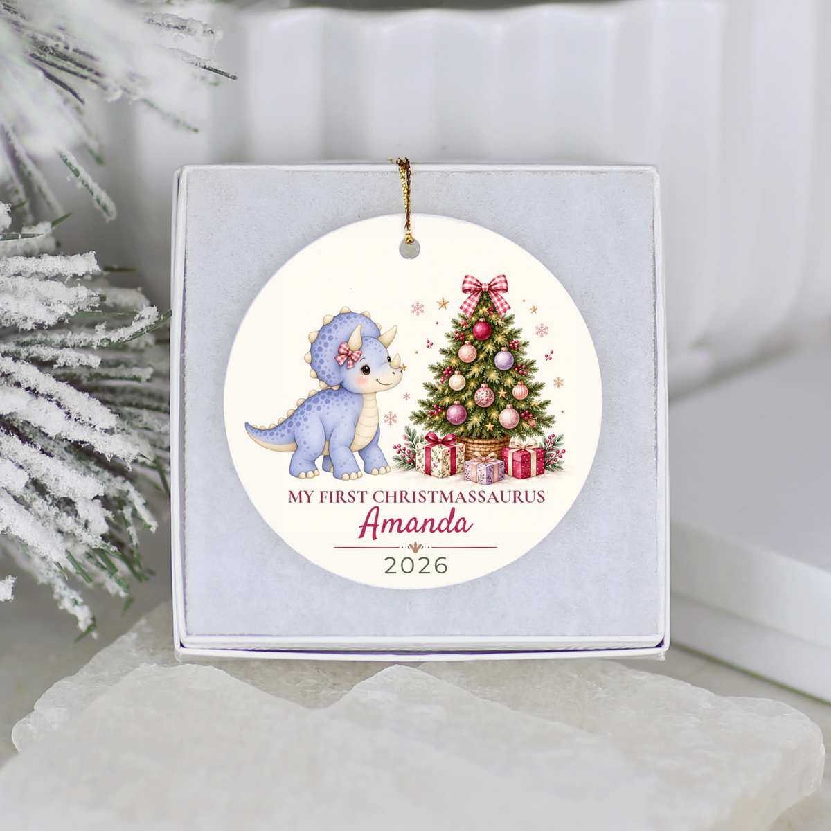 Dinosaur Personalized Christmas Ornament, Baby 1st 2nd 3rd Christmas, Custom Name Year, Cute Christmassaurus Gift