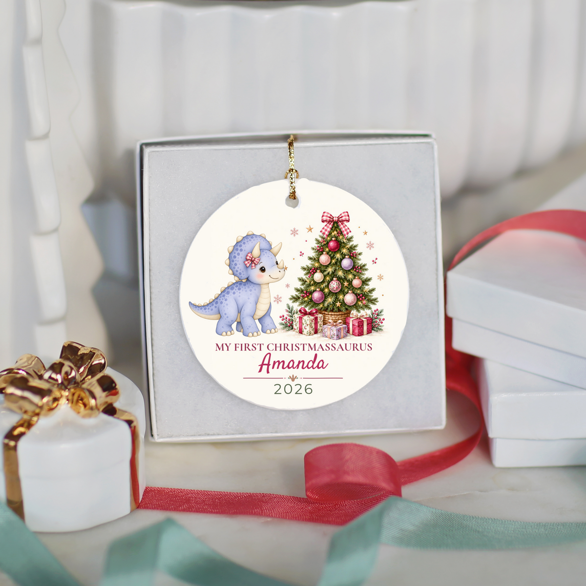 Dinosaur Personalized Christmas Ornament, Baby 1st 2nd 3rd Christmas, Custom Name Year, Cute Christmassaurus Gift