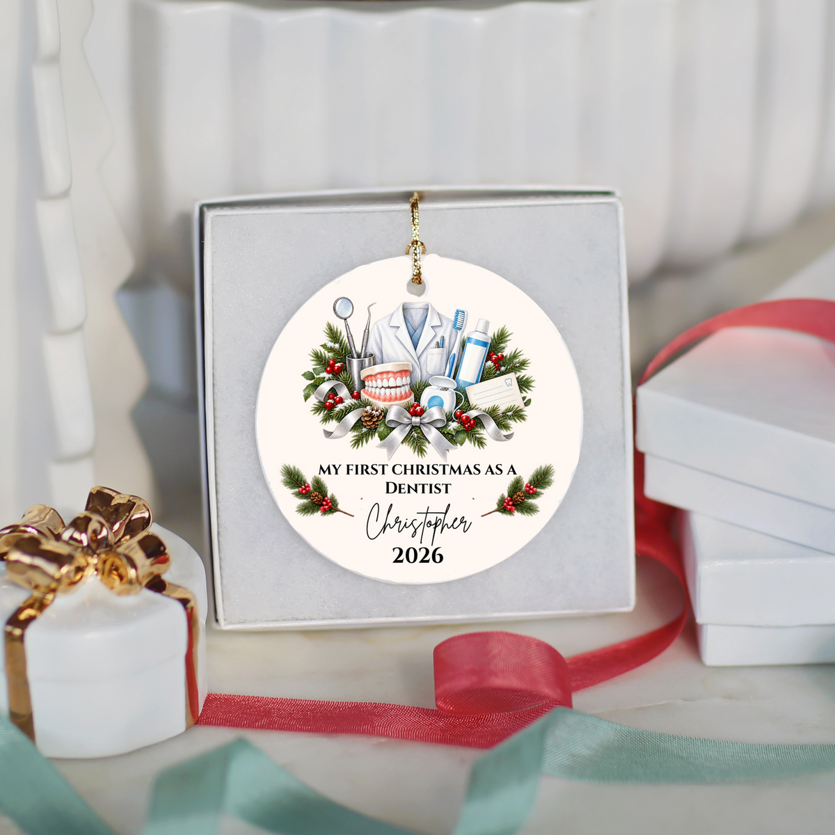 Personalized Dentist Christmas Ornament, First Christmas as a Dentist, Dental School Graduation Gift, Custom Dentist Name Ornament