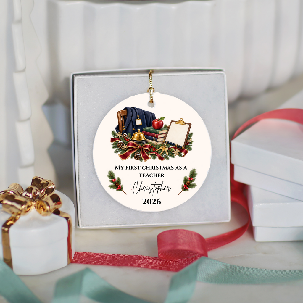Personalized Teacher Christmas Ornament, First Christmas as a Teacher Gift, Custom Teacher Name Ornament, Teacher Appreciation Keepsake