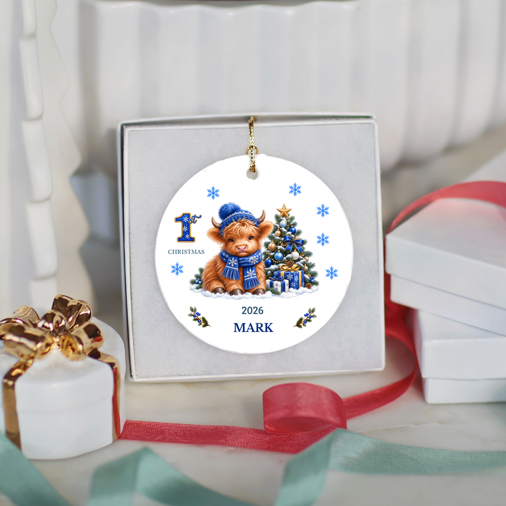 Personalized Christmas Ornament – 1st Christmas 2026 Custom Name Keepsake, 3 Inch Ceramic Holiday Decor