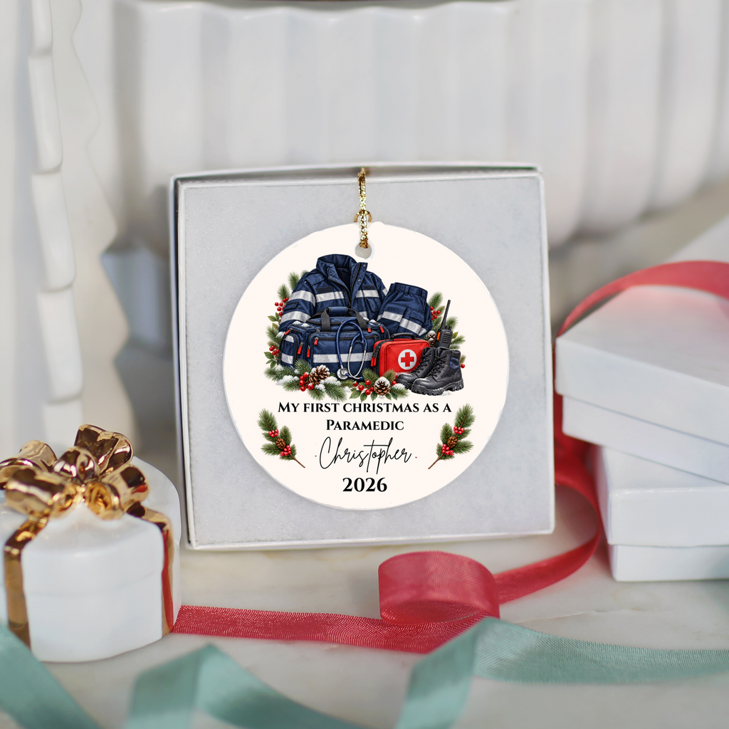 Personalized Paramedic Christmas Ornament, Custom EMT Gift, First Christmas as a Paramedic, EMS First Responder Appreciation Keepsake
