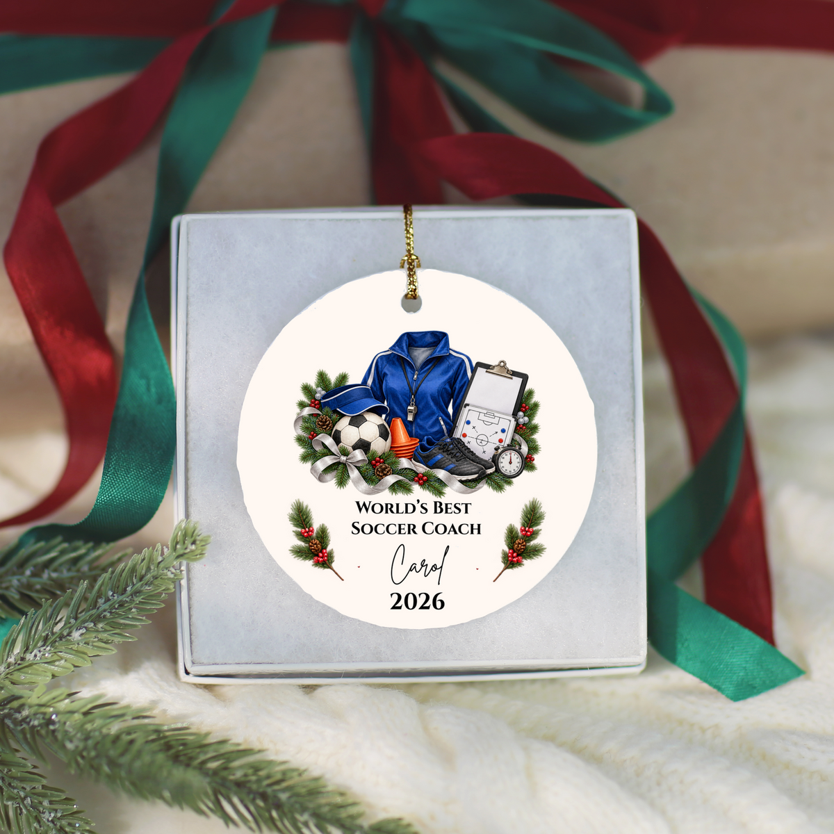 Personalized Soccer Coach Ornament, Custom Football Coach Christmas Gift, Coach Appreciation Gift for Men Women, Name Year Keepsake