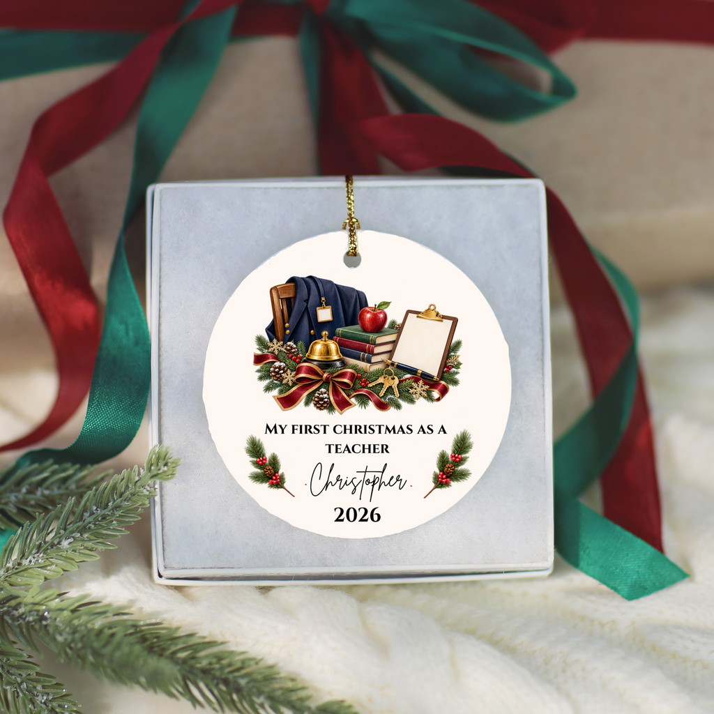 Personalized Teacher Christmas Ornament, First Christmas as a Teacher Gift, Custom Teacher Name Ornament, Teacher Appreciation Keepsake