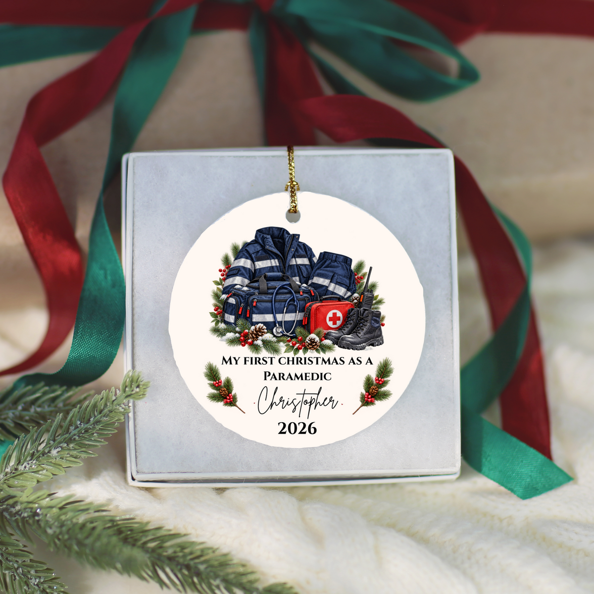 Personalized Paramedic Christmas Ornament, Custom EMT Gift, First Christmas as a Paramedic, EMS First Responder Appreciation Keepsake