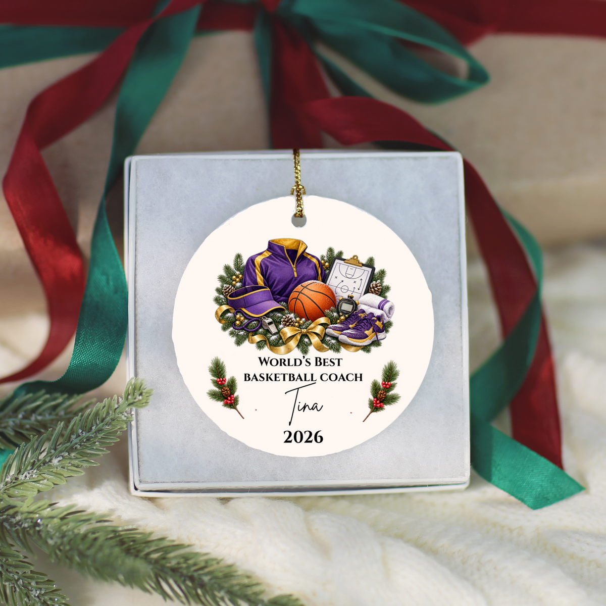 Personalized Basketball Coach Ornament, Basketball Coach Christmas Gift for Men Women, Custom Name Year, Coach Appreciation Gift