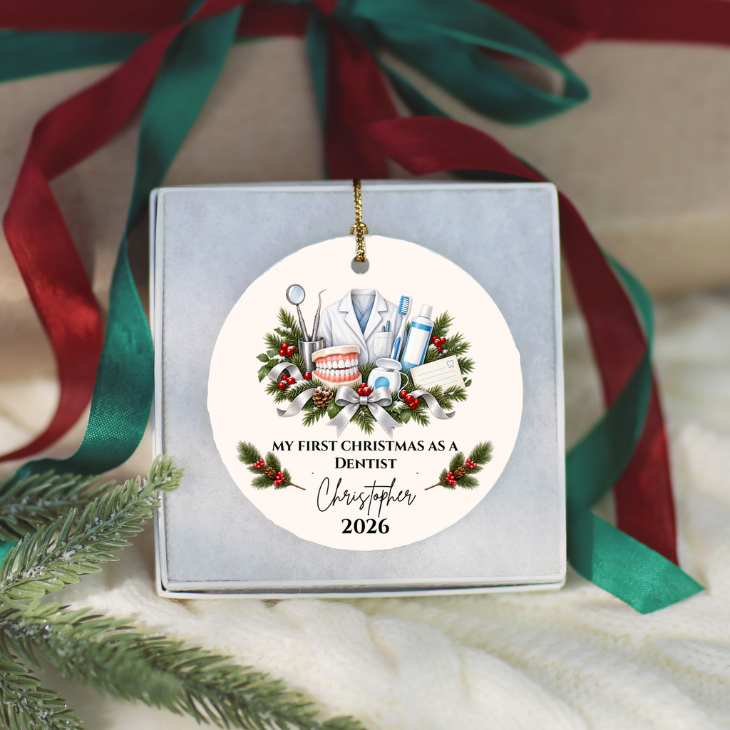 Personalized Dentist Christmas Ornament, First Christmas as a Dentist, Dental School Graduation Gift, Custom Dentist Name Ornament