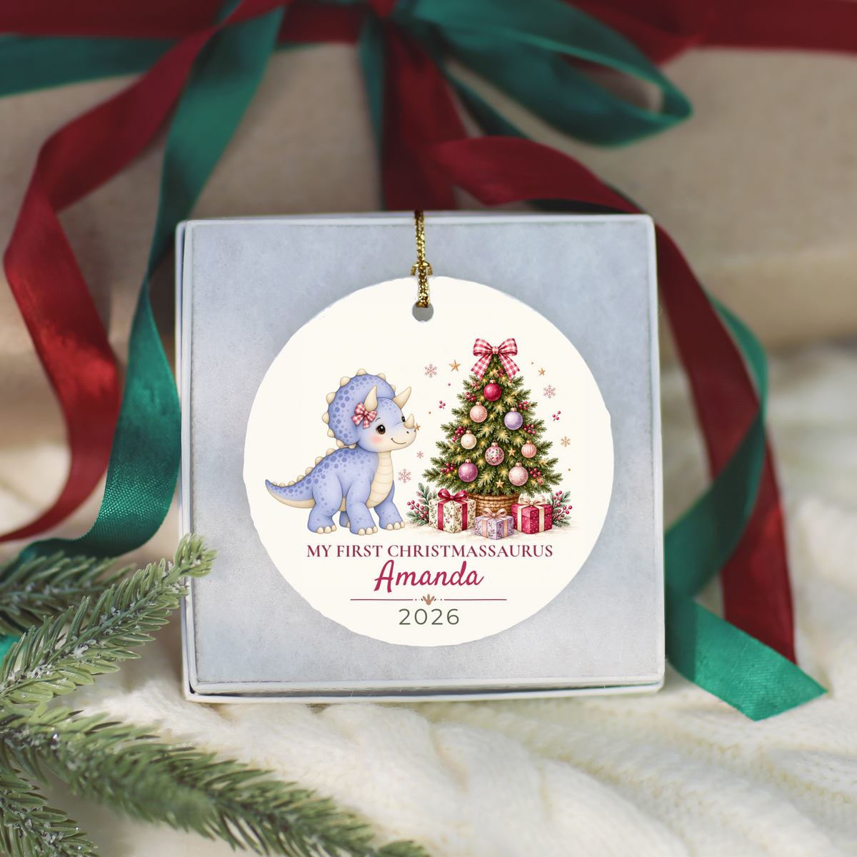 Dinosaur Personalized Christmas Ornament, Baby 1st 2nd 3rd Christmas, Custom Name Year, Cute Christmassaurus Gift