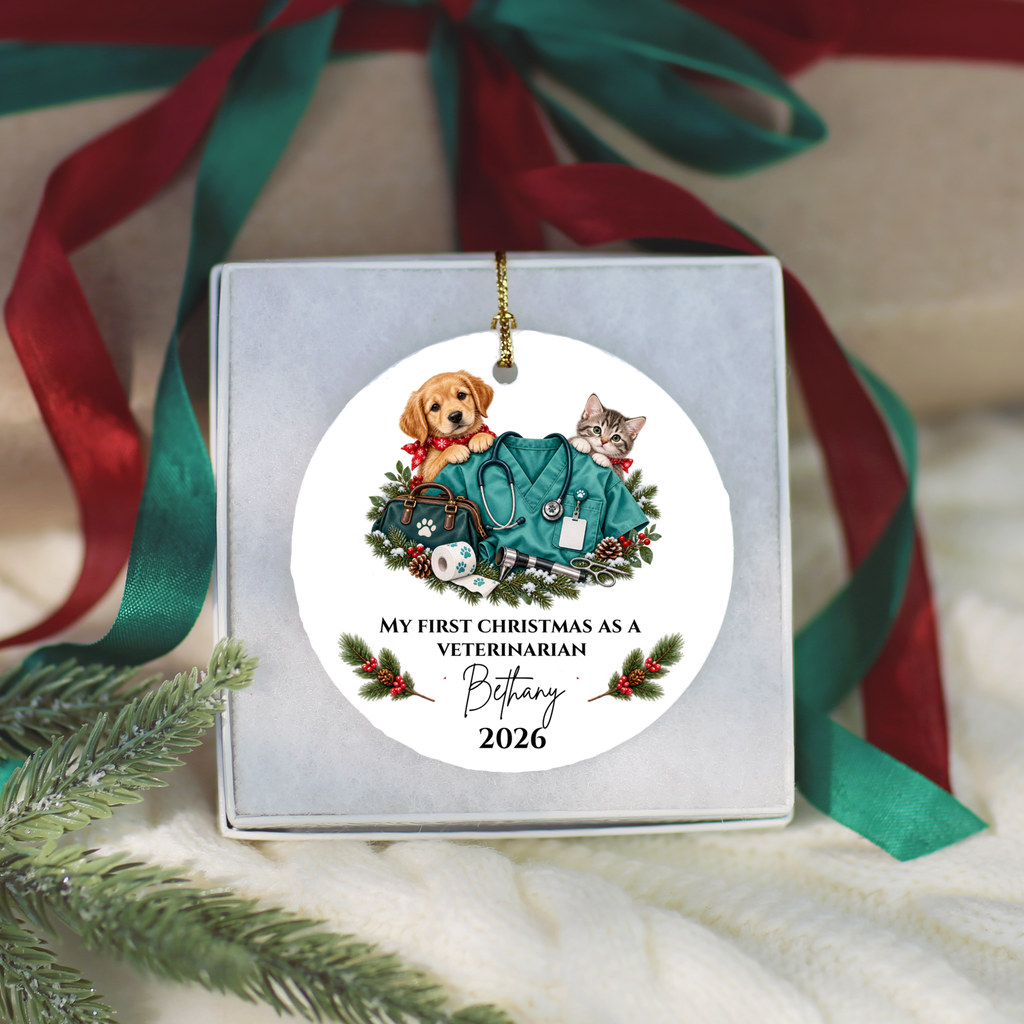 Personalized Veterinarian Christmas Ornament, Vet Tech Gift, First Christmas as a Vet, Veterinary Graduation Gift, Custom Name Year - Mallard Moon