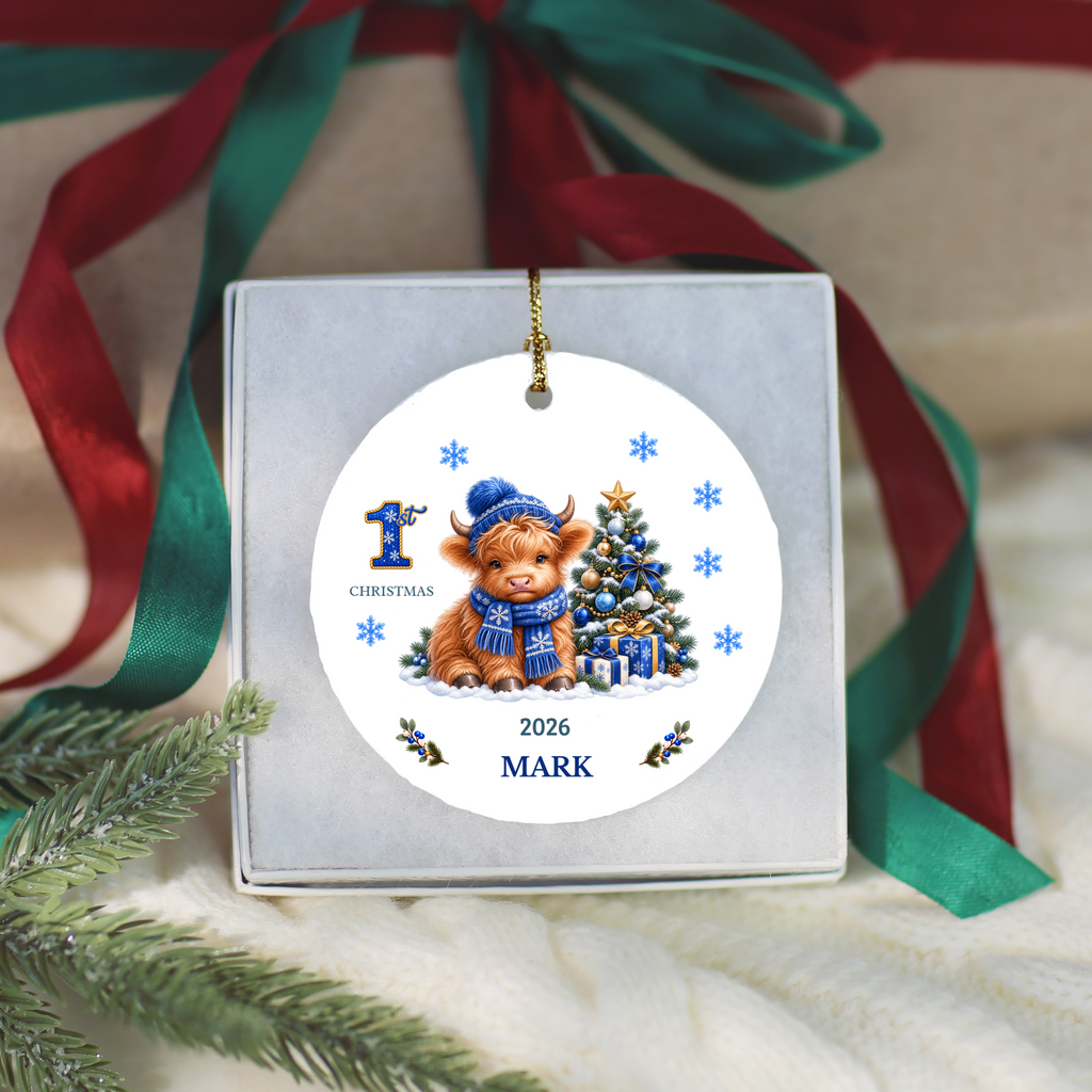 Personalized Christmas Ornament – 1st Christmas 2026 Custom Name Keepsake, 3 Inch Ceramic Holiday Decor