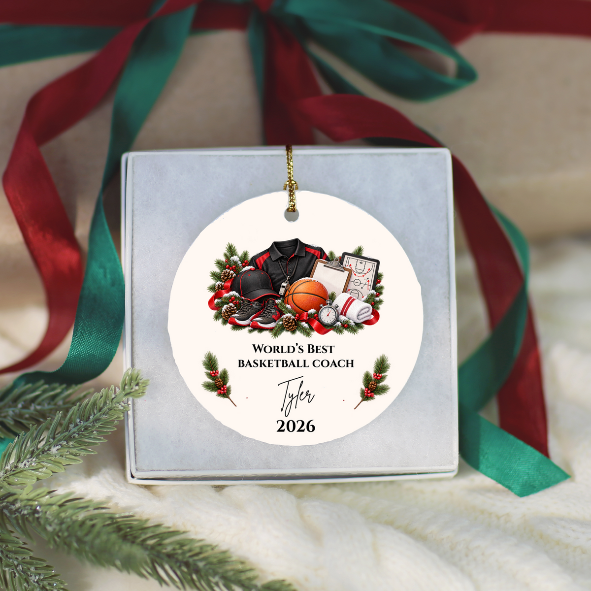 Personalized Basketball Coach Ornament, Basketball Coach Christmas Gift for Men Women, Custom Name Year, Coach Appreciation Gift