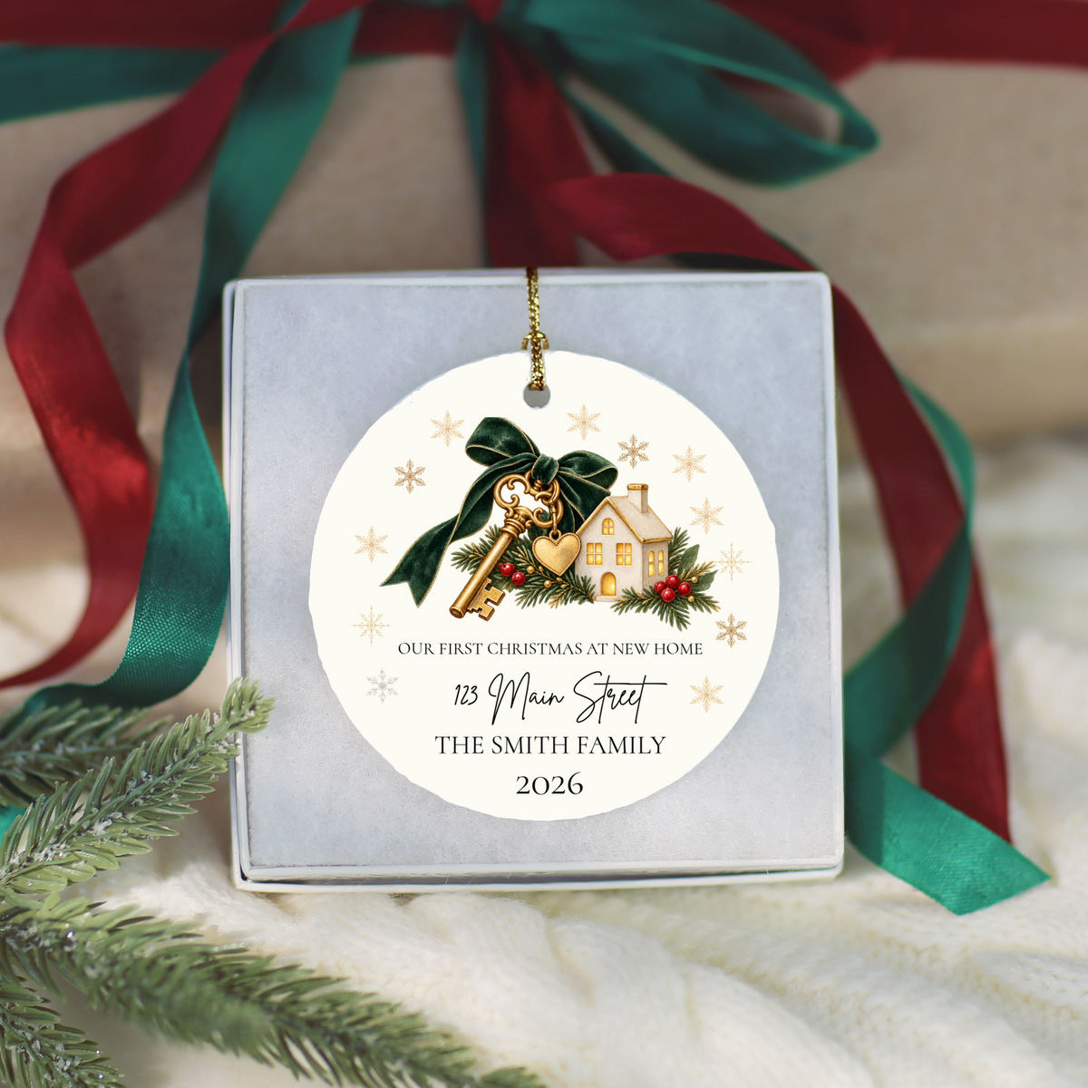 Personalized First Christmas in New Home Ornament, Custom House Key Christmas Decoration, New Homeowner Gift, Housewarming Keepsake