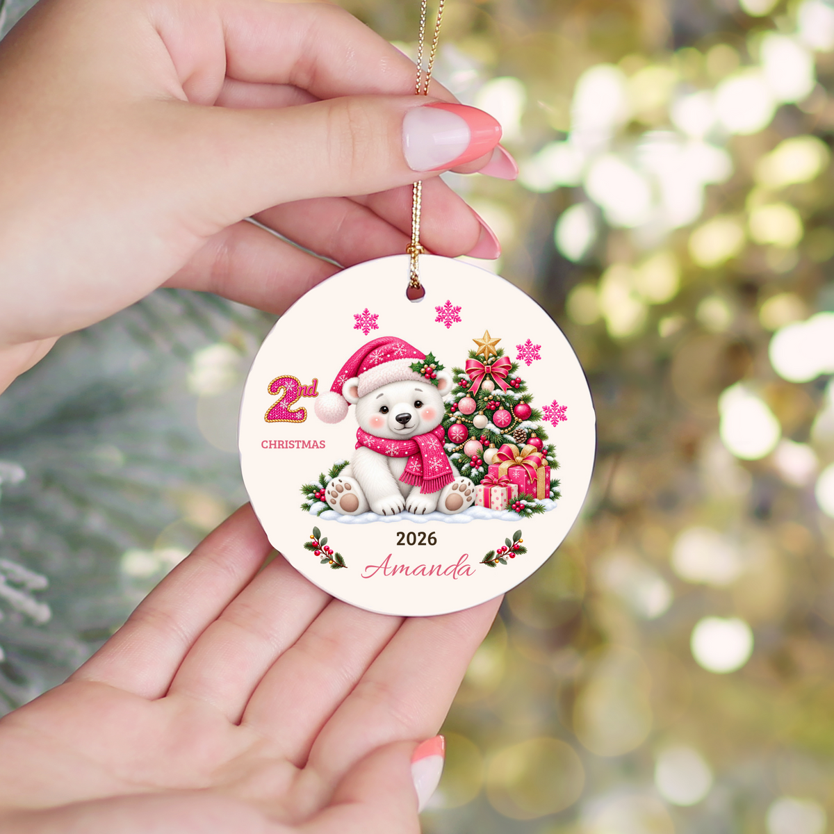 Personalized Baby Polar Bear Christmas Ornament, Baby's First Christmas, 1st–10th Christmas Keepsake, Custom Name and Year, Pink or Blue