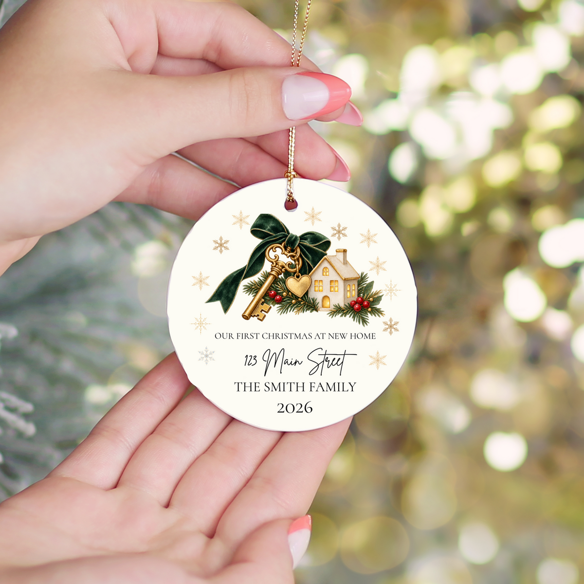 Personalized First Christmas in New Home Ornament, Custom House Key Christmas Decoration, New Homeowner Gift, Housewarming Keepsake