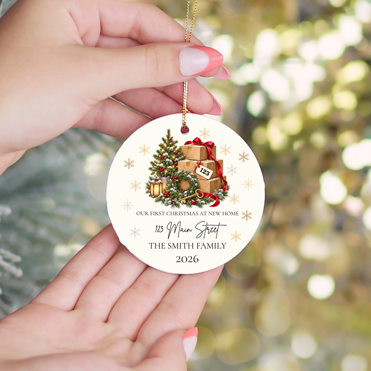 Personalized First Christmas in New Home Ornament, Custom Address Christmas Decoration, Moving Boxes Ornament, New Homeowner Housewarming Gift