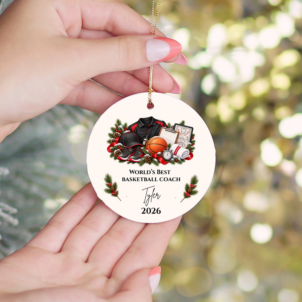 Personalized Basketball Coach Ornament, Basketball Coach Christmas Gift for Men Women, Custom Name Year, Coach Appreciation Gift