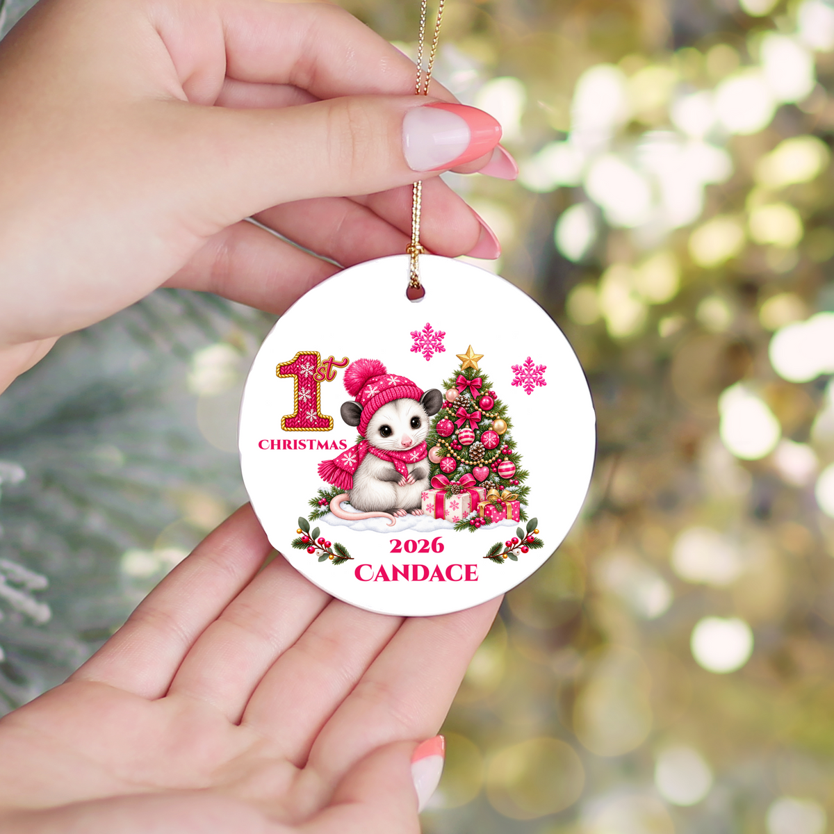 Opossum Baby Personalized Christmas Ornament, Baby's 1st 2nd 3rd Christmas, Custom Name Year Ceramic Keepsake, Boy Gift