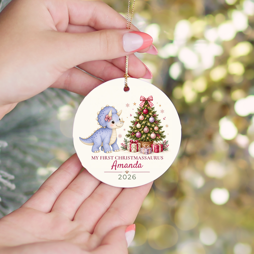 Dinosaur Personalized Christmas Ornament, Baby 1st 2nd 3rd Christmas, Custom Name Year, Cute Christmassaurus Gift