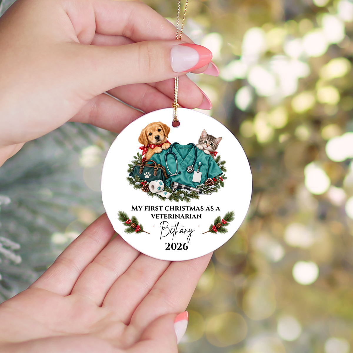 Personalized Veterinarian Christmas Ornament, Vet Tech Gift, First Christmas as a Vet, Veterinary Graduation Gift, Custom Name Year - Mallard Moon
