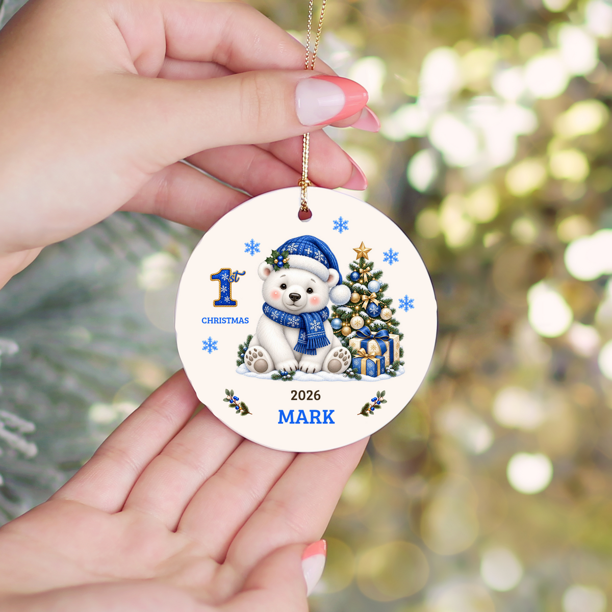 Personalized Baby Polar Bear Christmas Ornament, Baby's First Christmas, 1st–10th Christmas Keepsake, Custom Name and Year, Pink or Blue