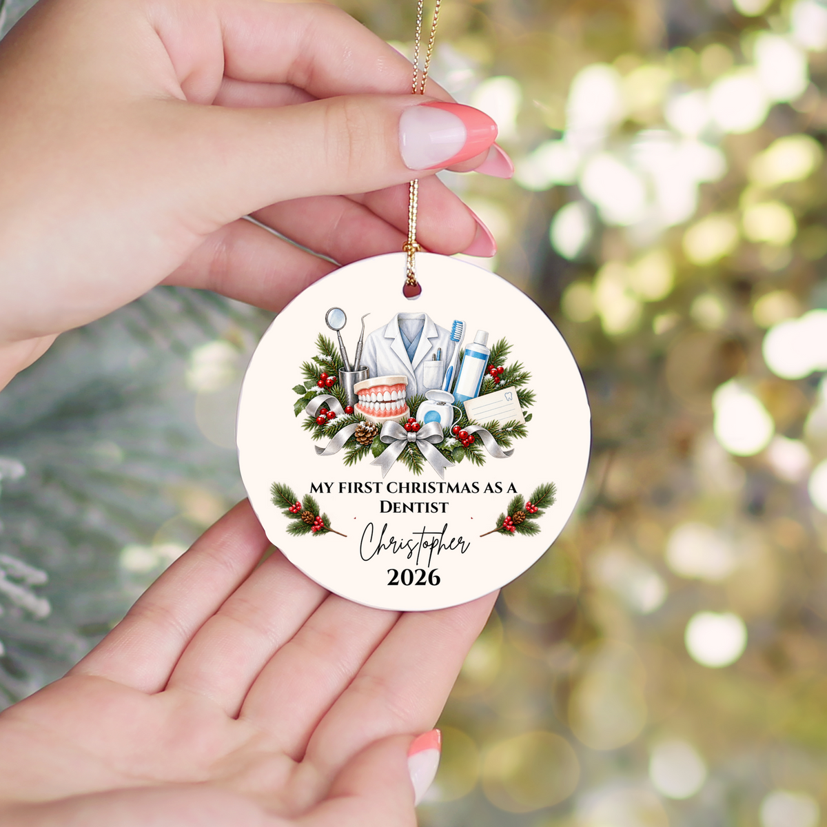 Personalized Dentist Christmas Ornament, First Christmas as a Dentist, Dental School Graduation Gift, Custom Dentist Name Ornament