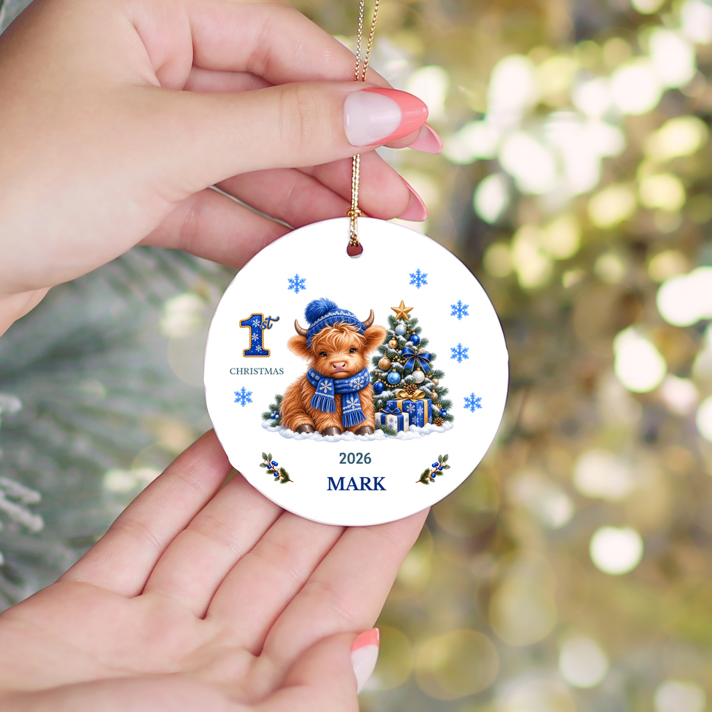 Personalized Christmas Ornament – 1st Christmas 2026 Custom Name Keepsake, 3 Inch Ceramic Holiday Decor