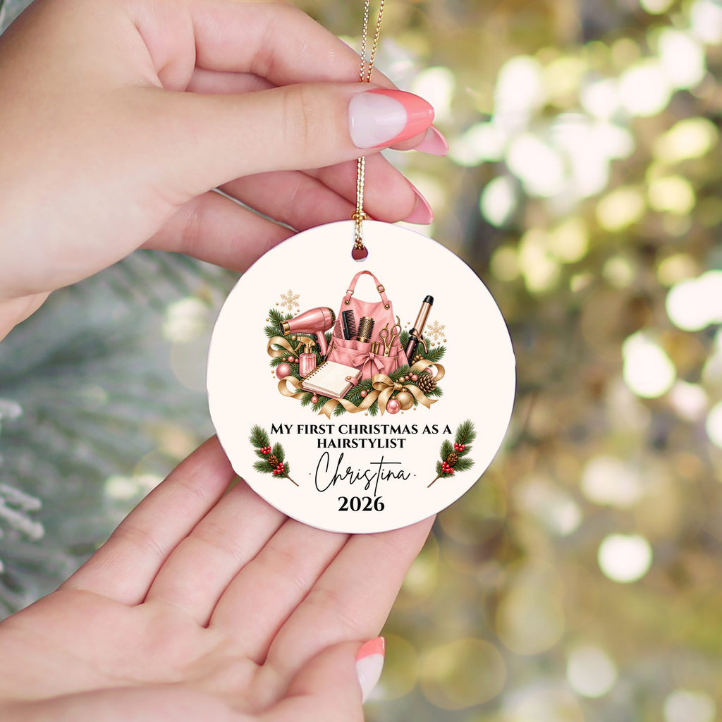 Personalized Hairstylist, Barber Christmas Ornament, First Christmas as a Hairdresser, Custom Hair Stylist Gift, Cosmetologist Graduation Keepsake