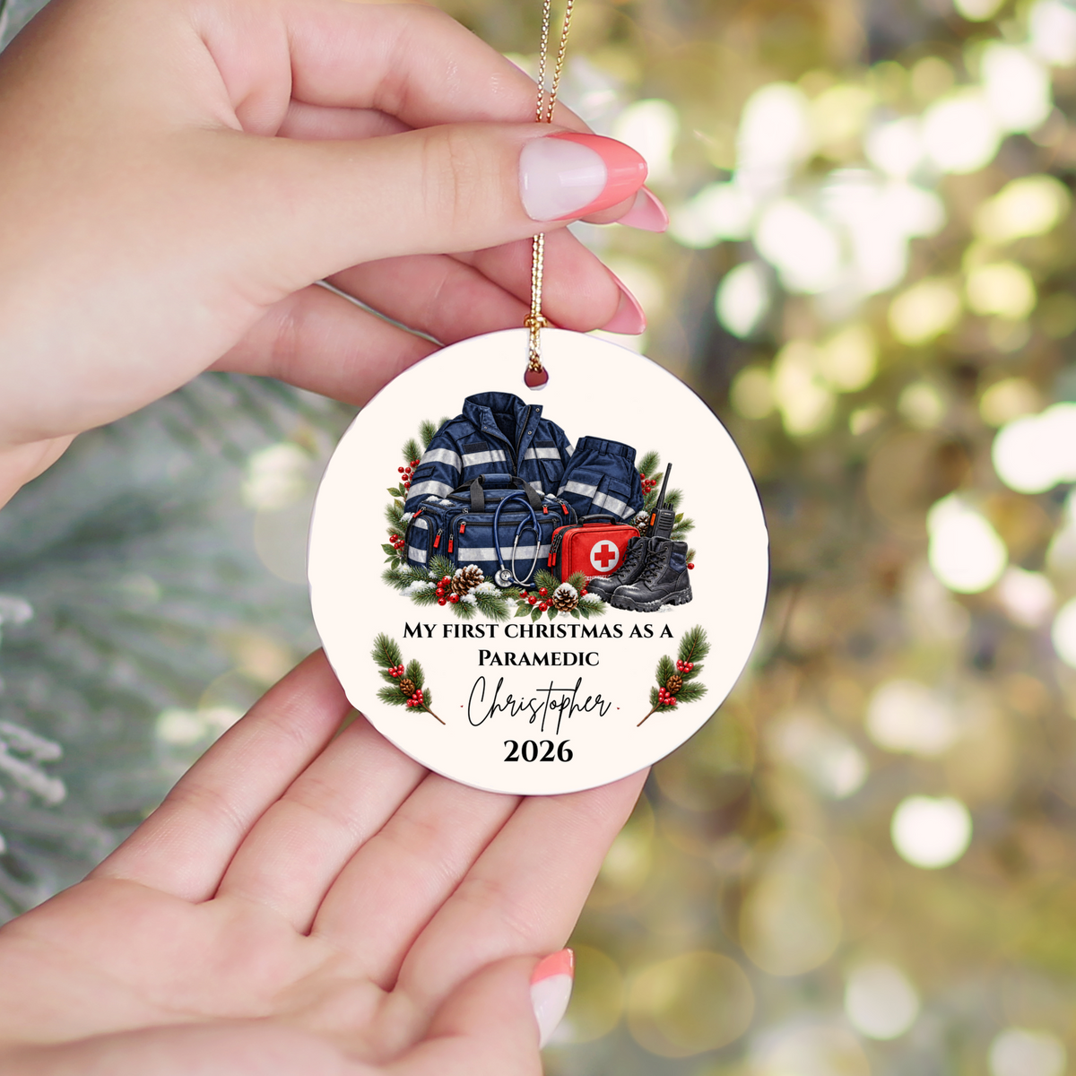 Personalized Paramedic Christmas Ornament, Custom EMT Gift, First Christmas as a Paramedic, EMS First Responder Appreciation Keepsake