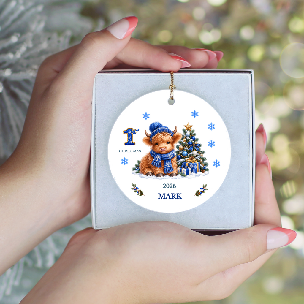 Personalized Christmas Ornament – 1st Christmas 2026 Custom Name Keepsake, 3 Inch Ceramic Holiday Decor